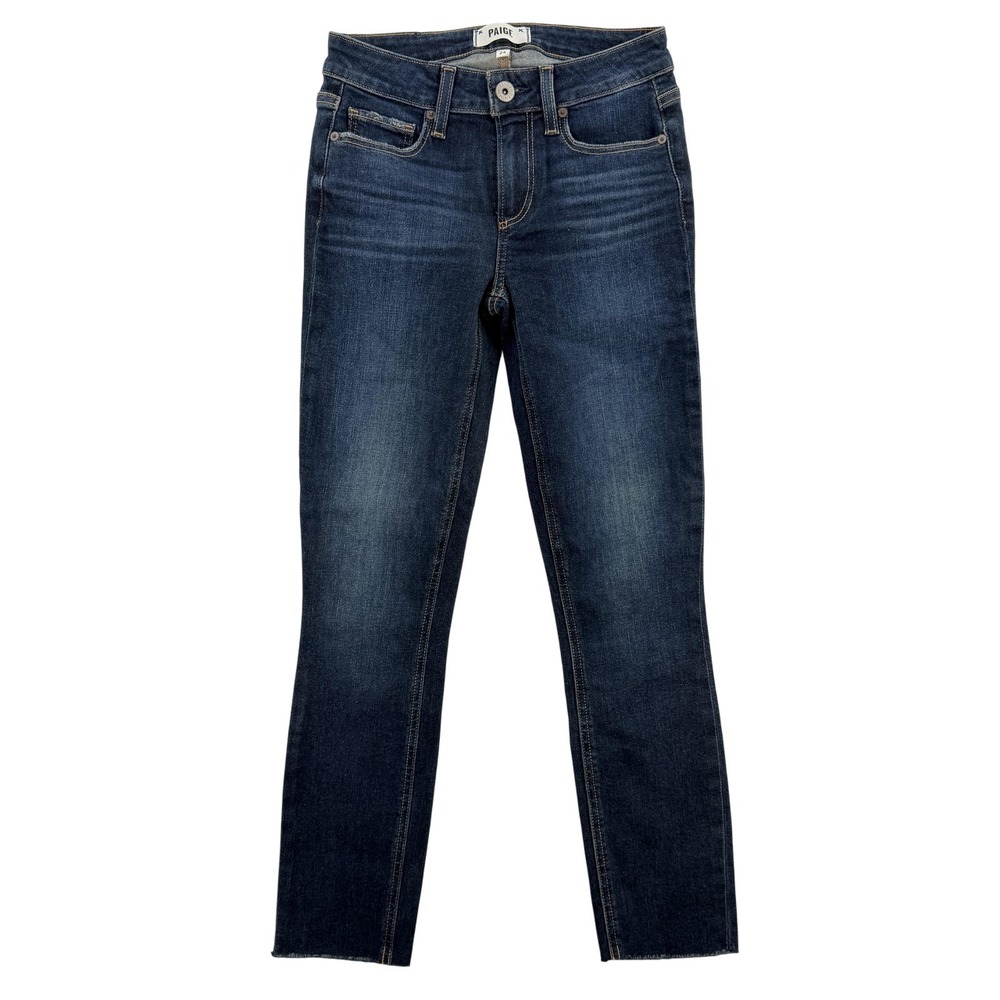 Paige Jeans Womens 24 Dark Wash Blue Skyline Skinny Crop Raw Hem Stretch Denim